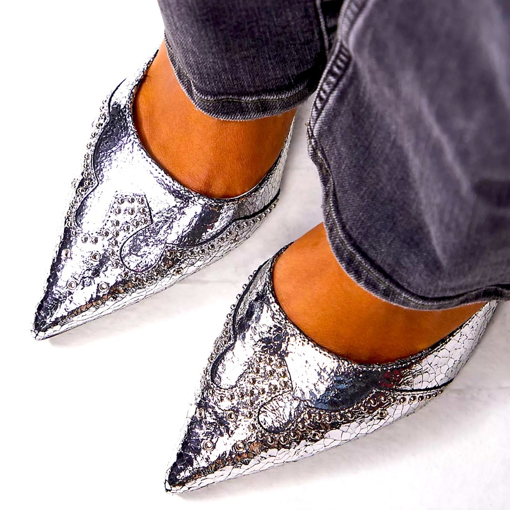 Jeffrey Campbell Metallic Silver Pointed Toe Slip-On Flats